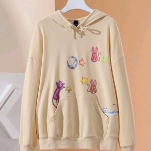 Cetriya Cat Print Pouch Pocket Drawstring Hoodie